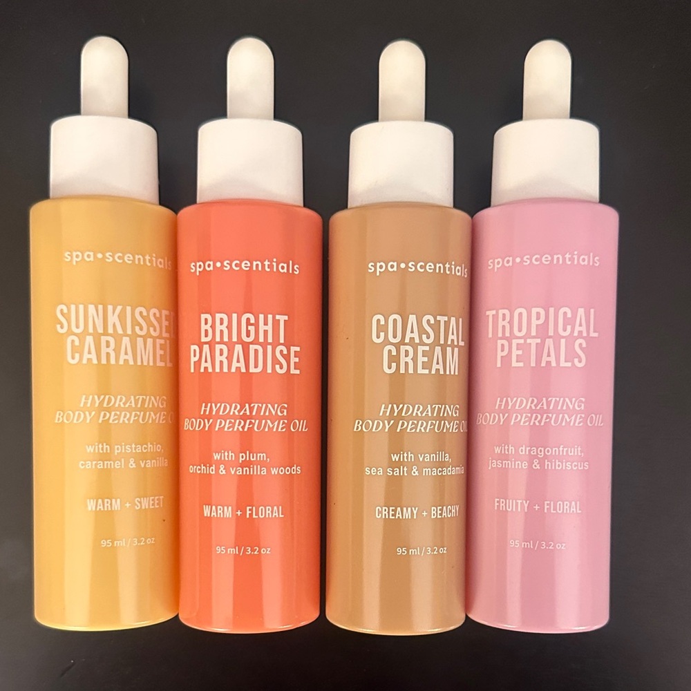 Viral: Spa Scentials Perfumed Body Oils Set of 4 pistachio Carmel vanilla plum